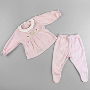 Baby Girls Two Piece Velour Sleepsuit - Pink - Calamaro 11001