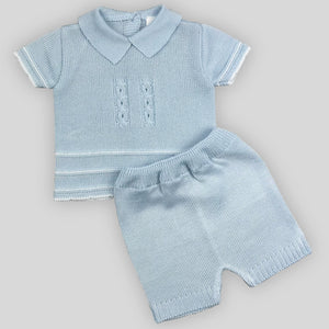 baby boys blue knitted two piece summer outfit