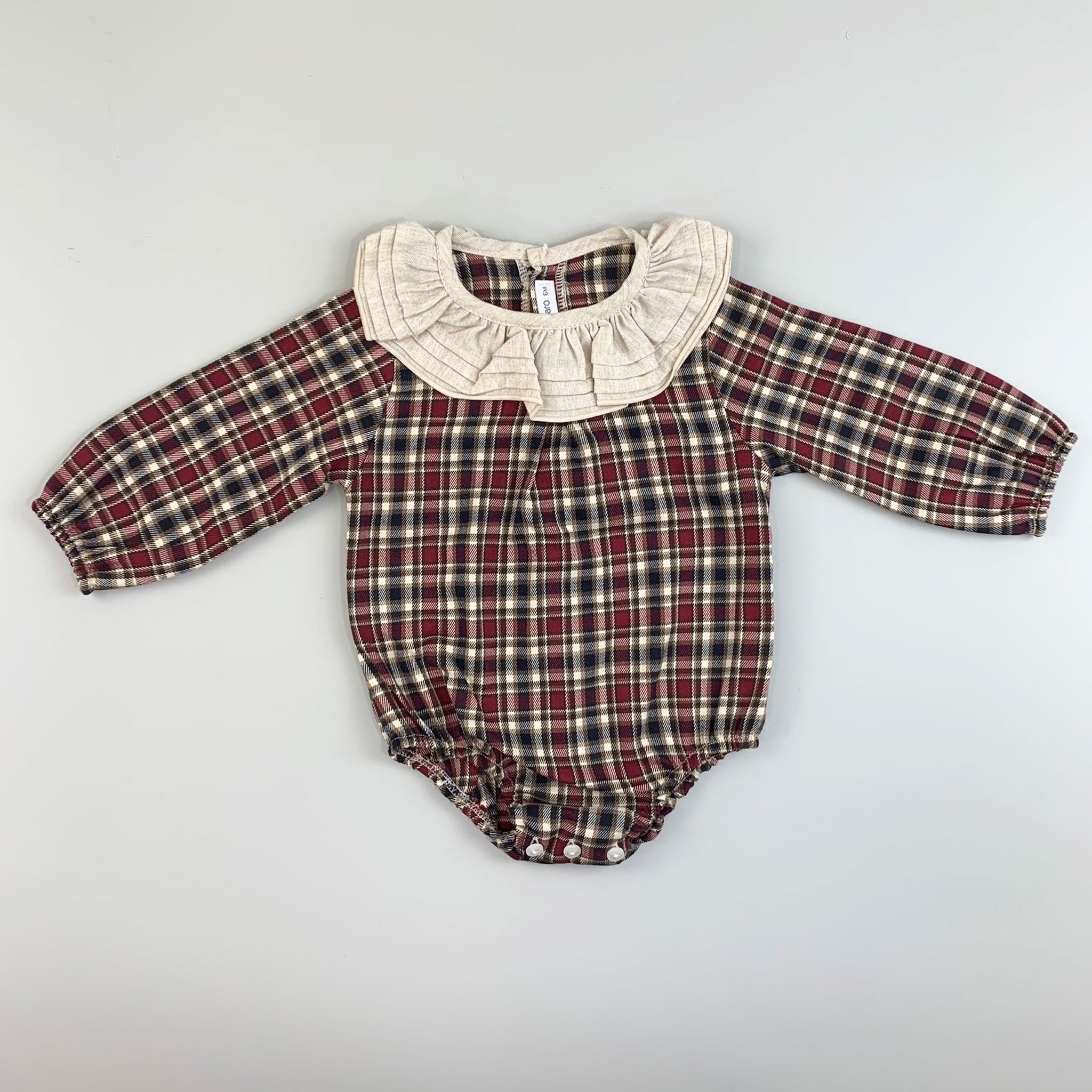 Baby Girls Beige Tartan Romper - Calamaro 32461