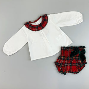 Baby Girls 2 Piece Red Tartan Jam Pant Set - Calamaro 11091