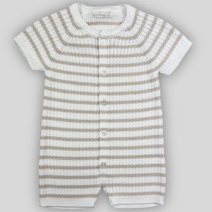 baby unisex cream and beige knitted romper leoking