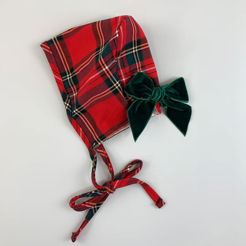 baby girls red tartan bonnet christmas