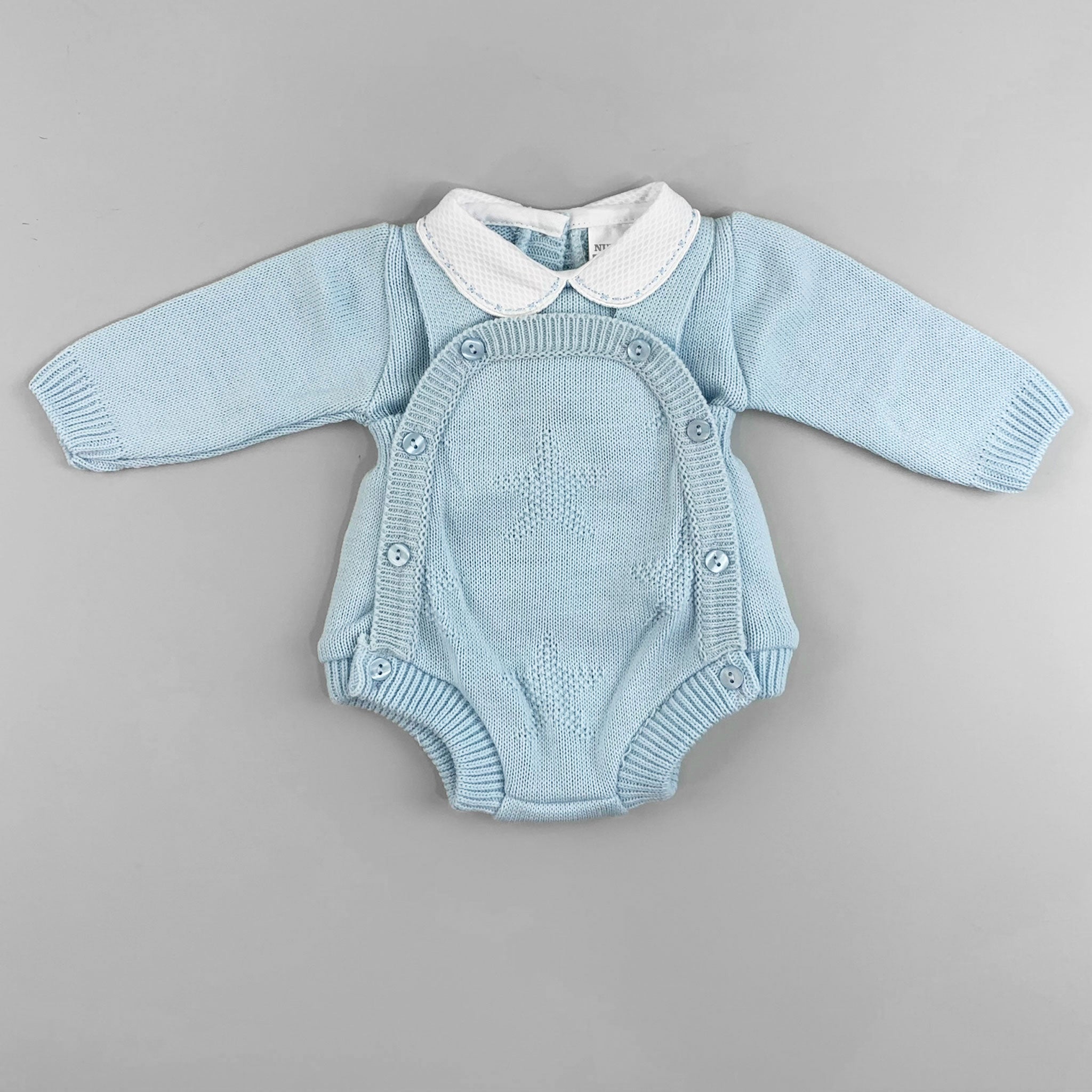 baby boys knitted 2 piece set in blue