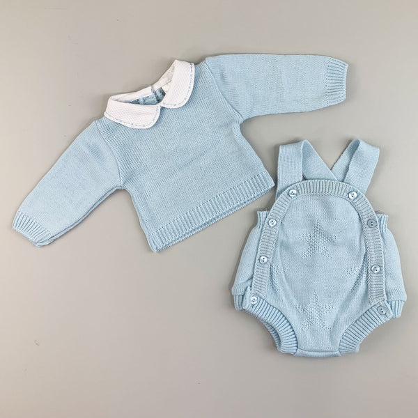 Baby Boy Knitted Romper &  Shirt Outfit - Blue