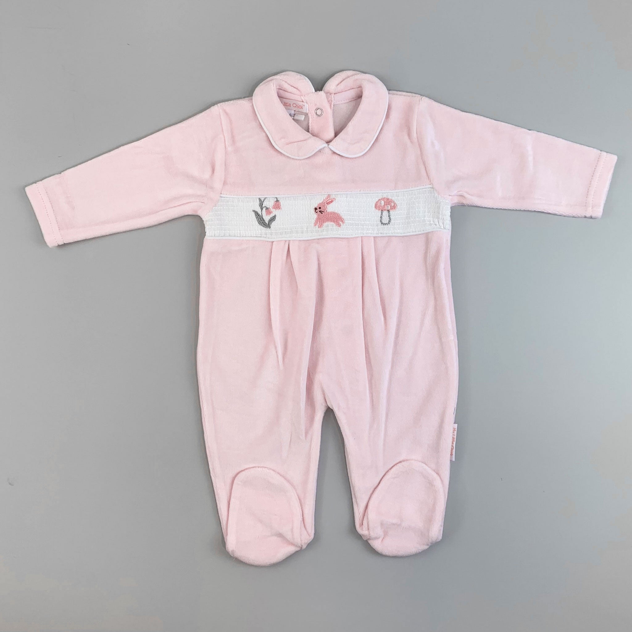 baby girls velour pink rabbit embroidery 