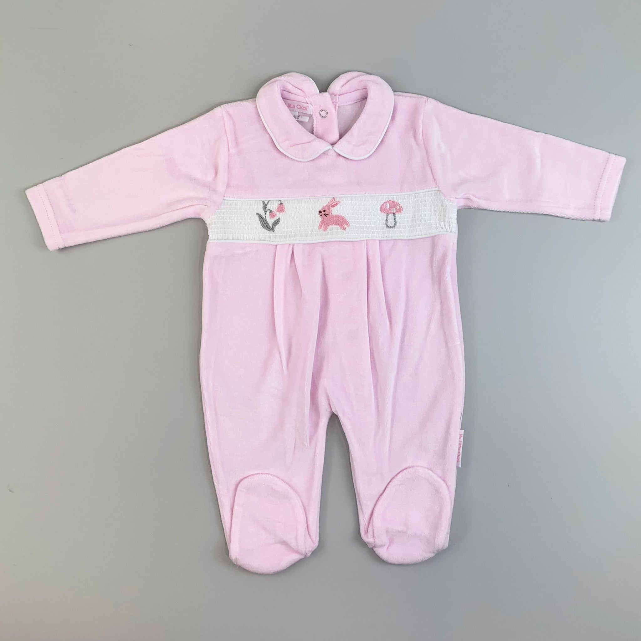 Baby Girls Pink Velour All In One - With Embroidery