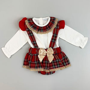 Baby Girl Red Tartan Outfit - Blouse With Tartan Collar and Jam Pants