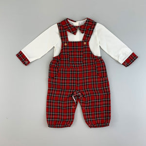 Baby Boys Red Tartan Long Dungarees and Shirt Outfit