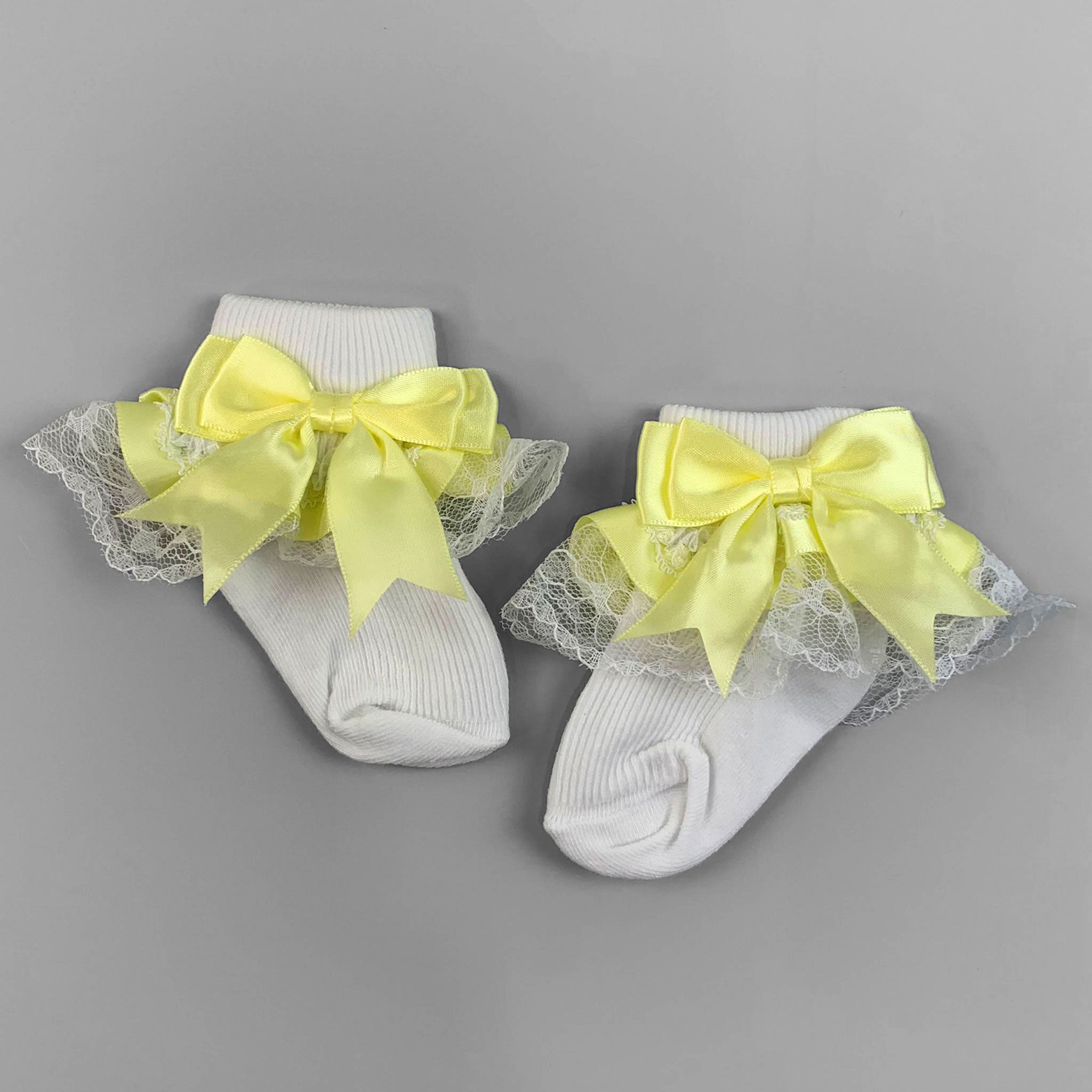 baby girls socks with lemon yellow bow