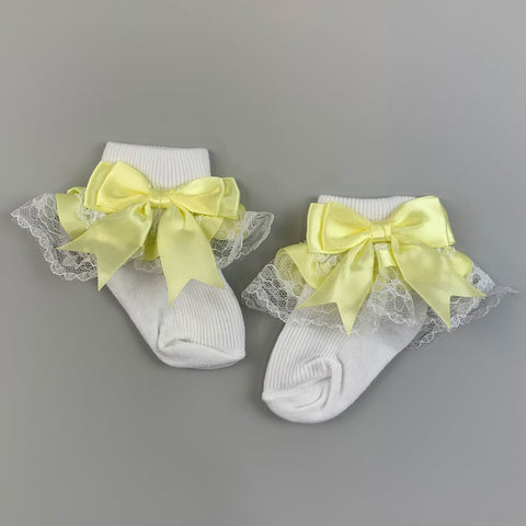 baby girls socks with lemon yellow bow