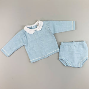 baby boys blue knitted two piece set