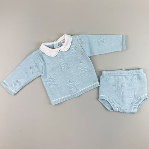 baby boys blue knitted two piece set