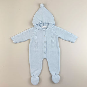 baby boys knitted all in one pramsuit with hood