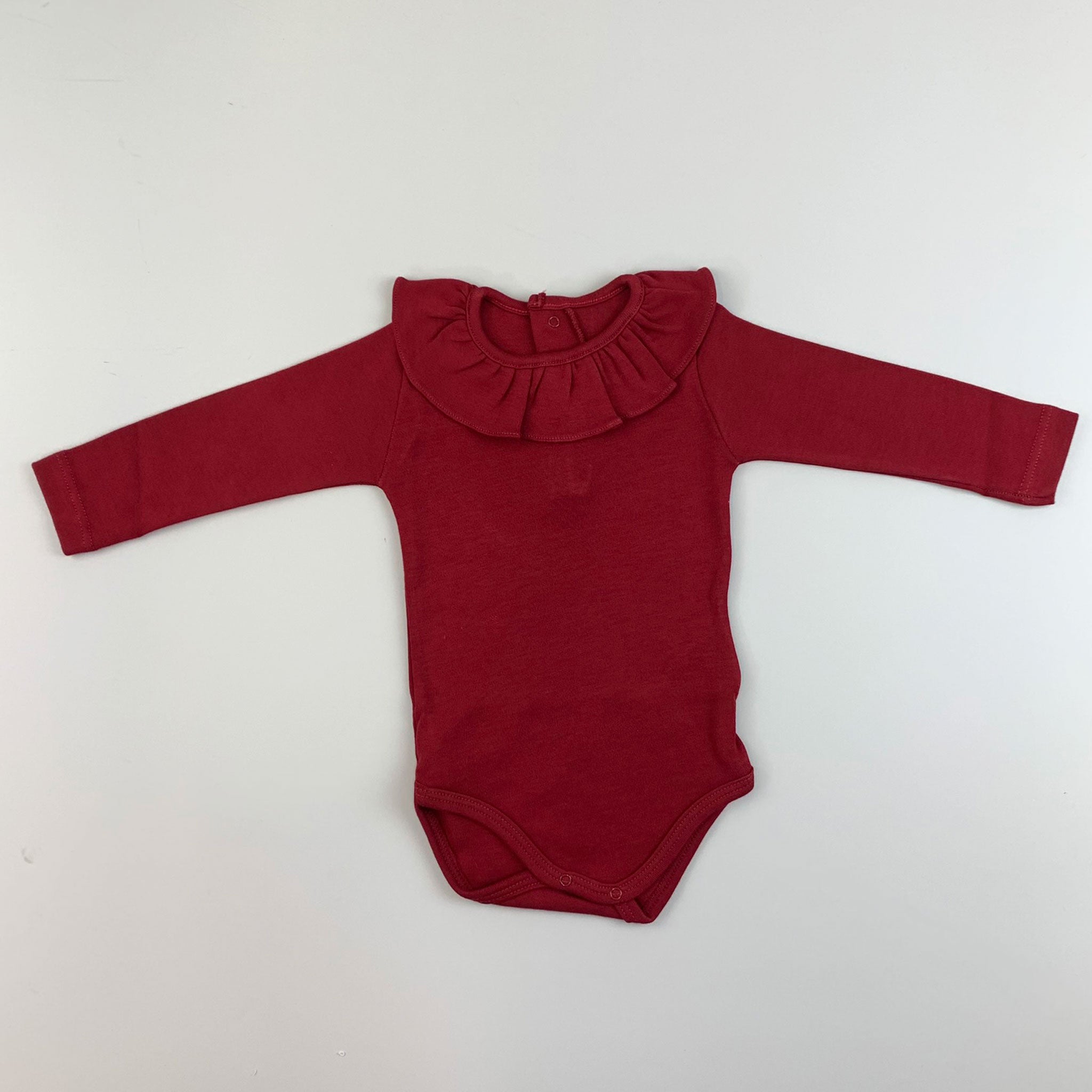 Baby Ruffle Neck Body Suit / Vest - Burgundy - Calamaro 19085