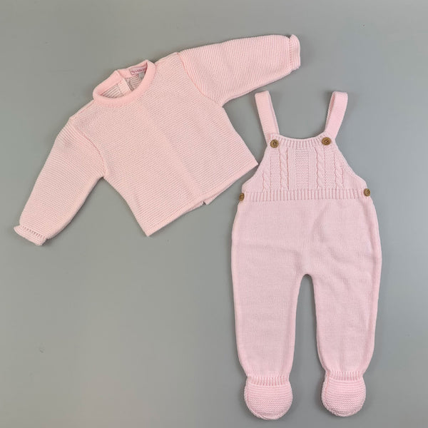 Baby Girls Pink Knitted Dungarees and Shirt Outfit