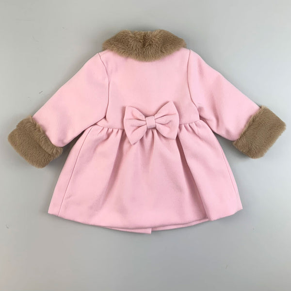 Pink Coat With Faux Fur Collar & Cuffs