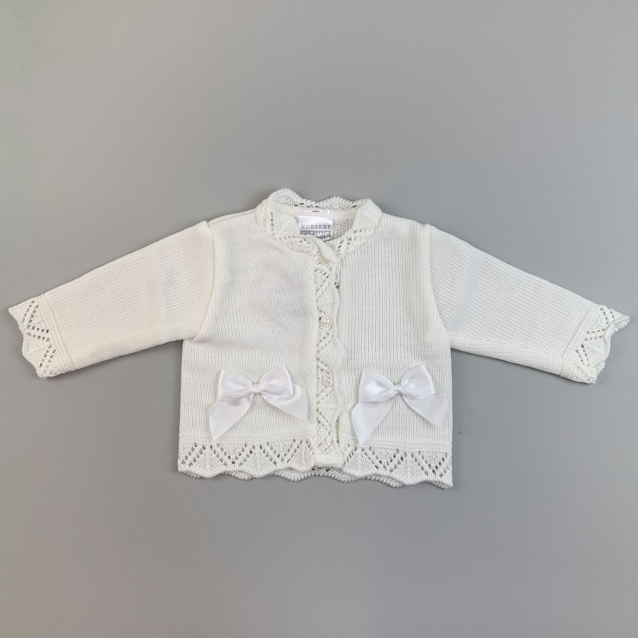 Baby Girls Knitted Cardigan with Bows - White