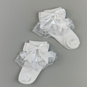 baby girls fancy white frilly socks with bows