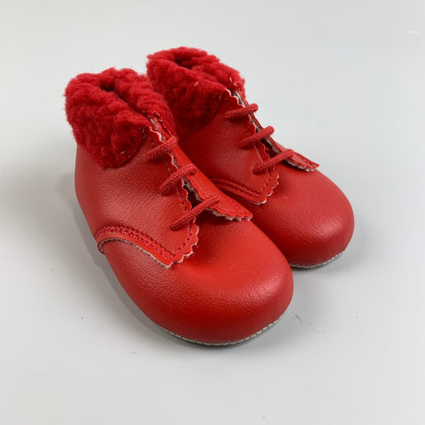 Baby Girls Red Matte Boots With Fur