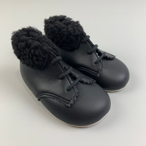 Baby Girls Matte Black Boots With Faux Fur