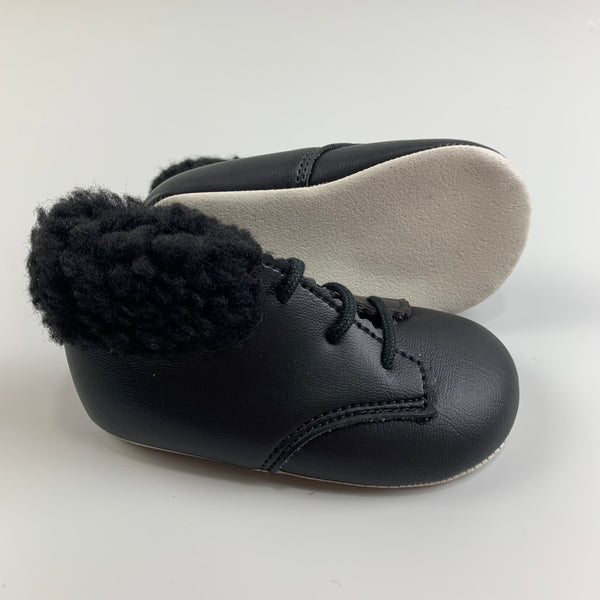 Baby Girls Matte Black Boots With Faux Fur