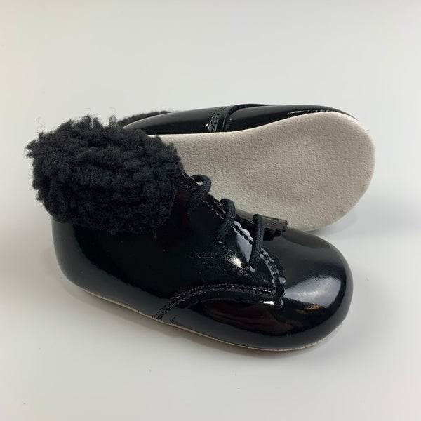 Baby Girls Patent Black Boots With Faux Fur