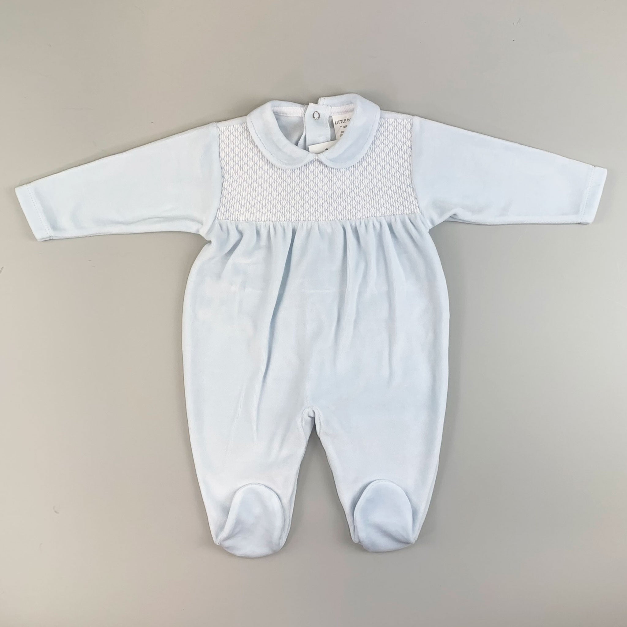 baby boys blue velour sleepsuit