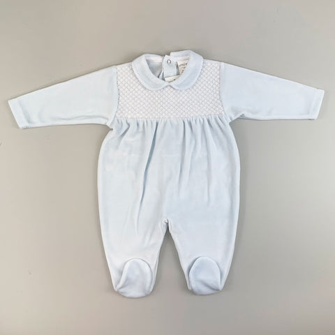 baby boys blue velour sleepsuit