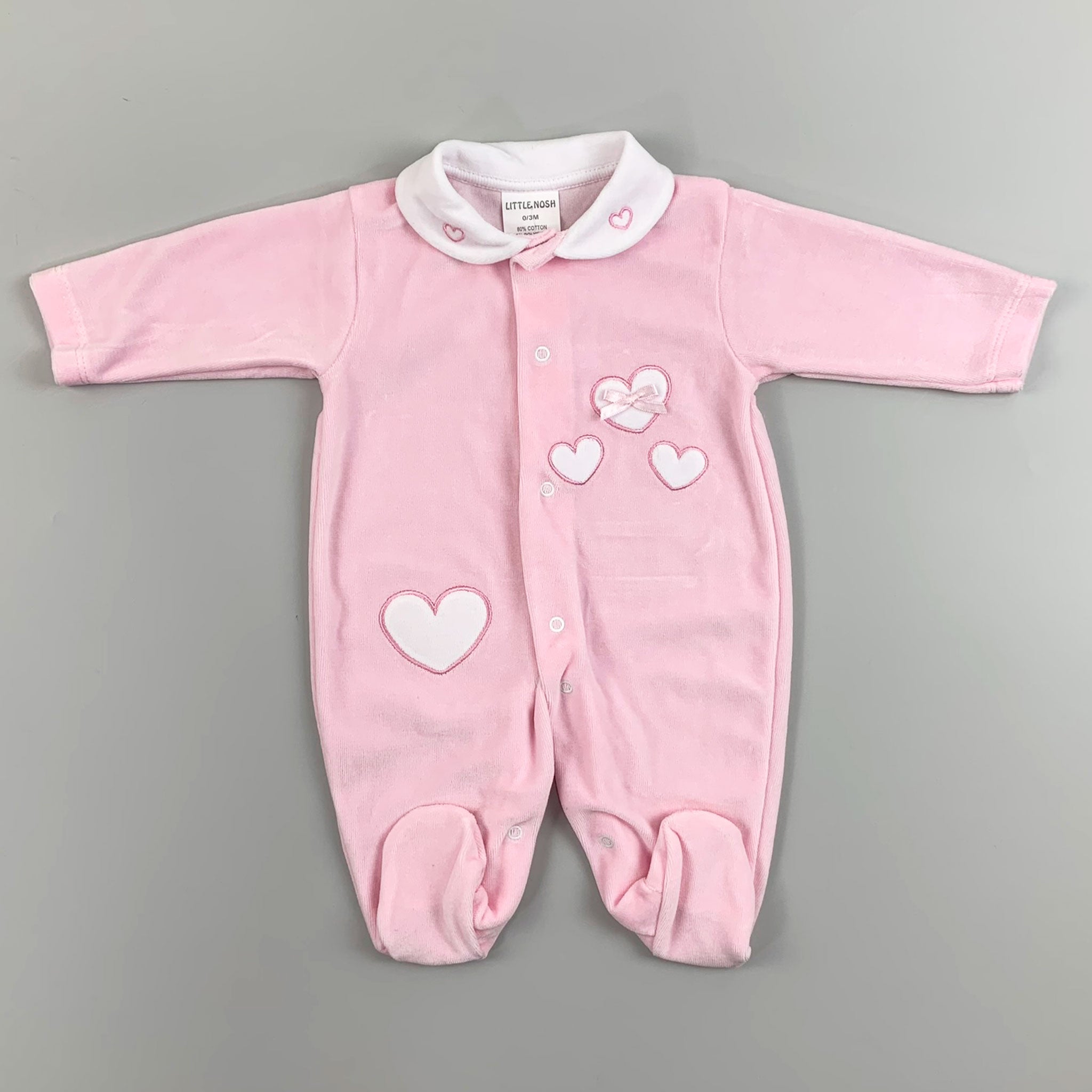 Baby Girls Pink Velour Sleepsuit with Hearts - Little Nosh