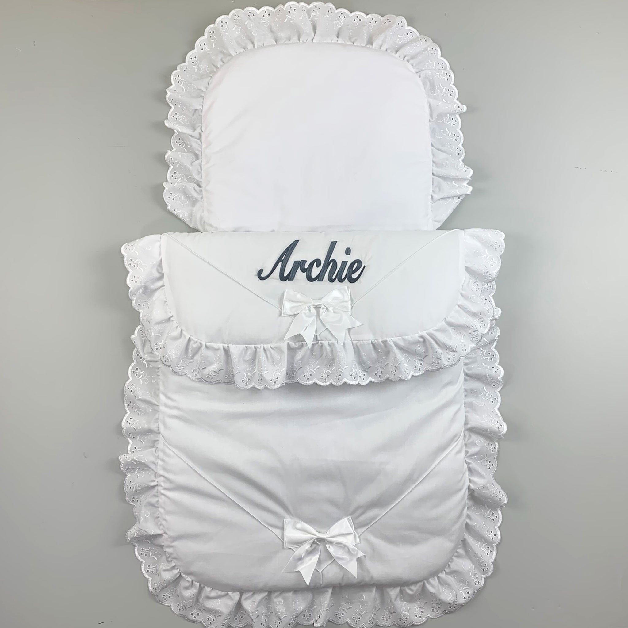 baby white personalised pram set