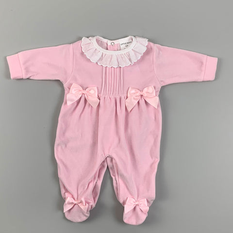 Baby Girls Pink Velour Sleepsuit with bows - Little Nosh