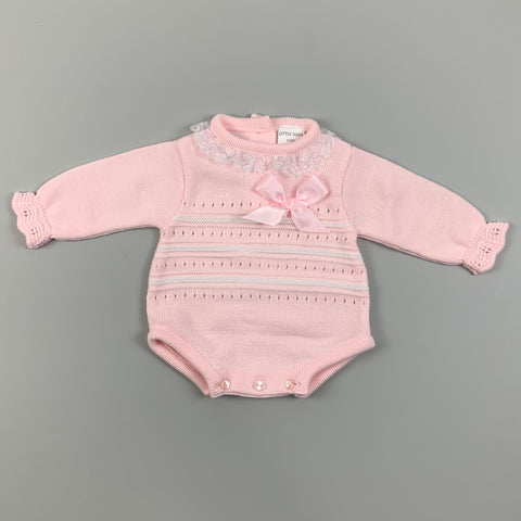 Baby Girl Knitted Romper - Pink Bow