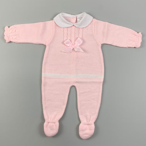 Baby Girl 1 Piece Knitted All In One - Pink Bow