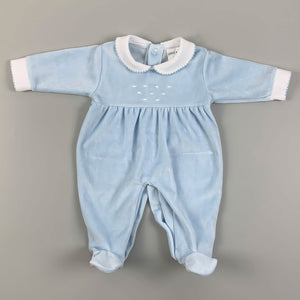 Baby Boys Blue Velour Sleepsuit With Embroidery - Little Nosh