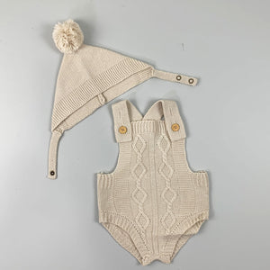 Baby Boys Two Romper and Hat Outfit - Beige