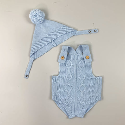 Baby Boys Two Romper and Hat Outfit - Blue