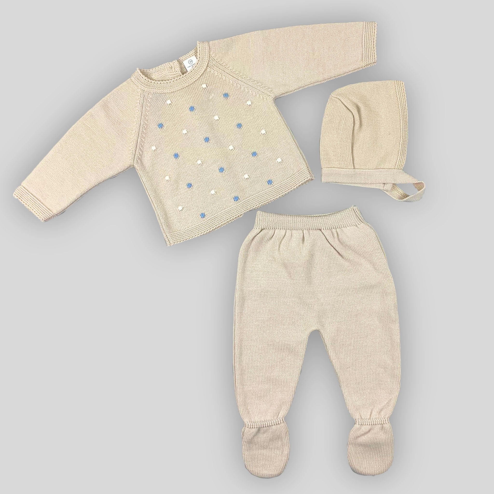 baby 3 piece knitted beige outfit