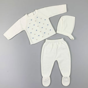 Baby  3 Piece Knitted Set - Trousers, Top & Hat - White