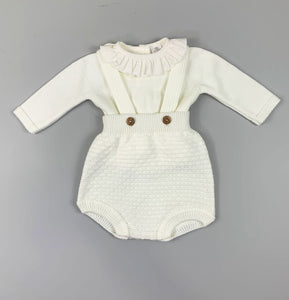 Baby Girls 2 Piece Knitted Outfit - Jam Pants and Top - Cream