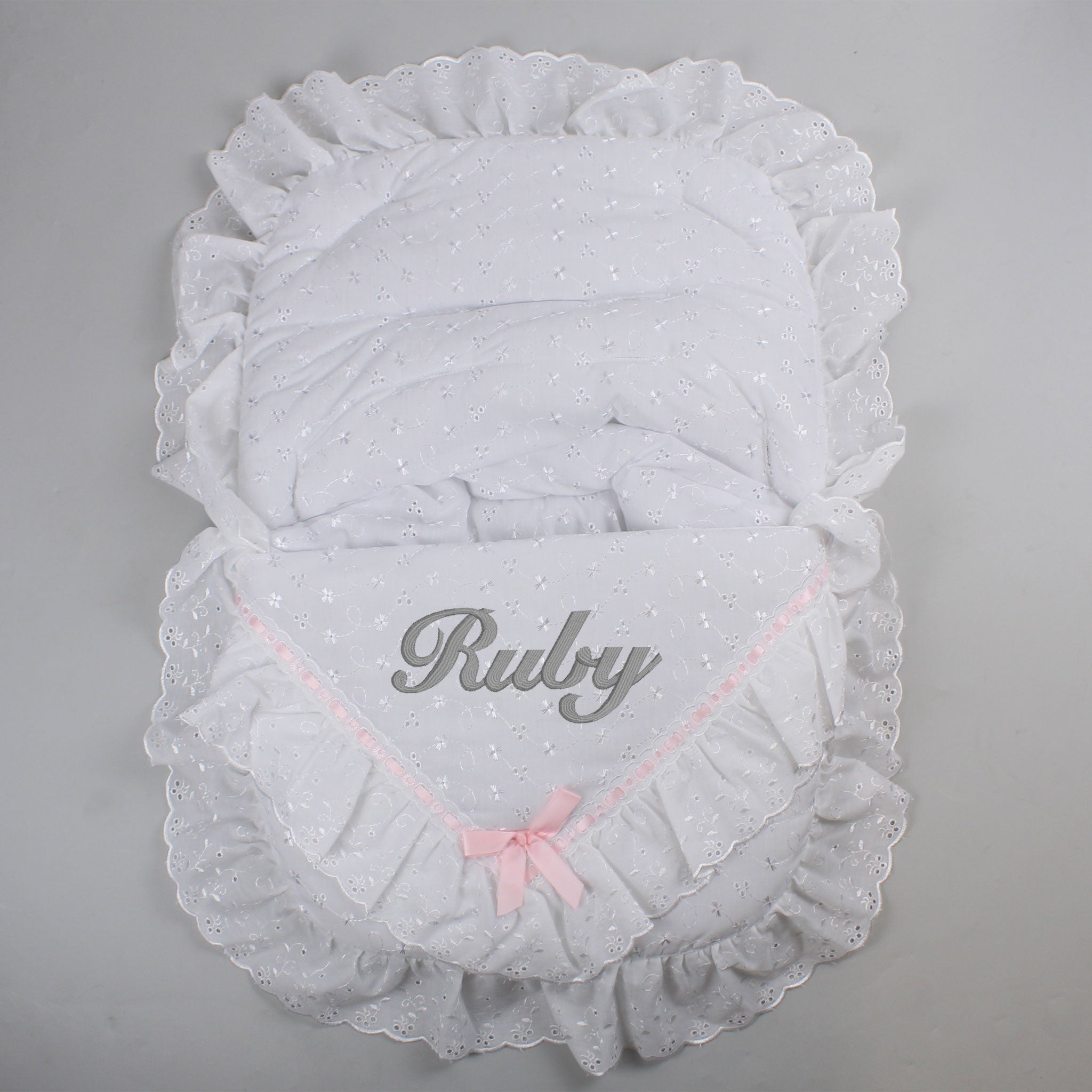 baby girls white and pink car seat cosy toes