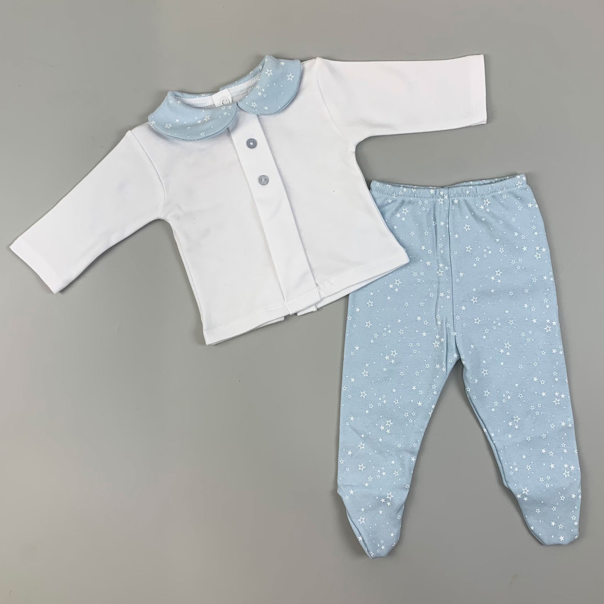 Baby Boys Blue 2 Piece Cotton Outfit Star Design