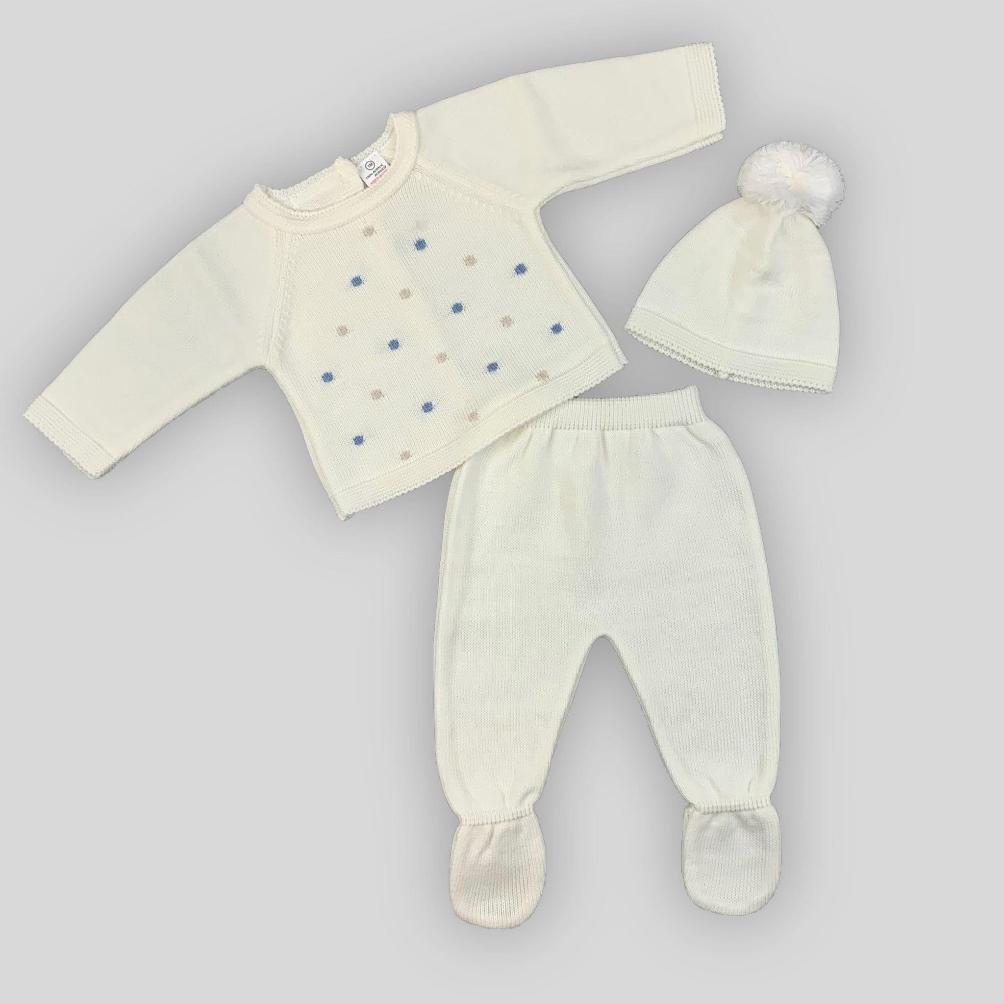 baby boys three piece knitted set white with hat