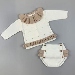 Baby Girls Knitted Outfit - Top and Jam Pants - Cream