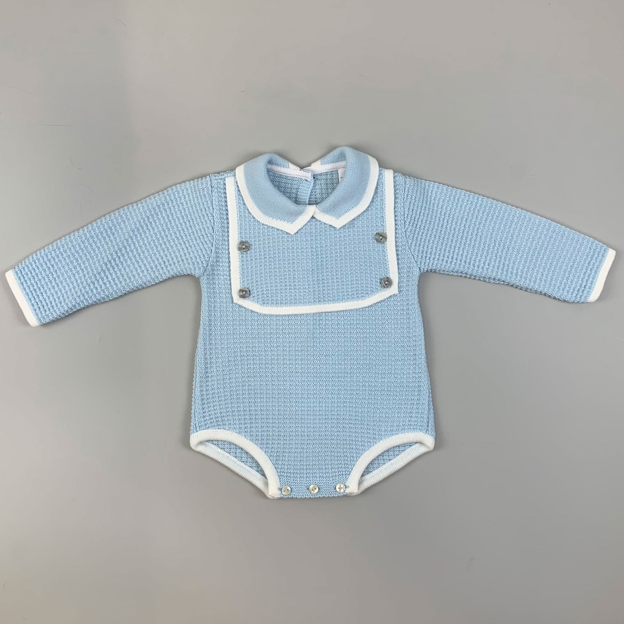 Baby Boy Knitted Romper -Long Sleeves - Blue