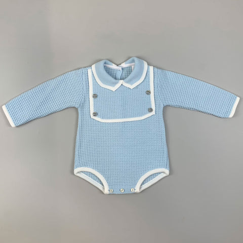 Baby Boy Knitted Romper -Long Sleeves - Blue