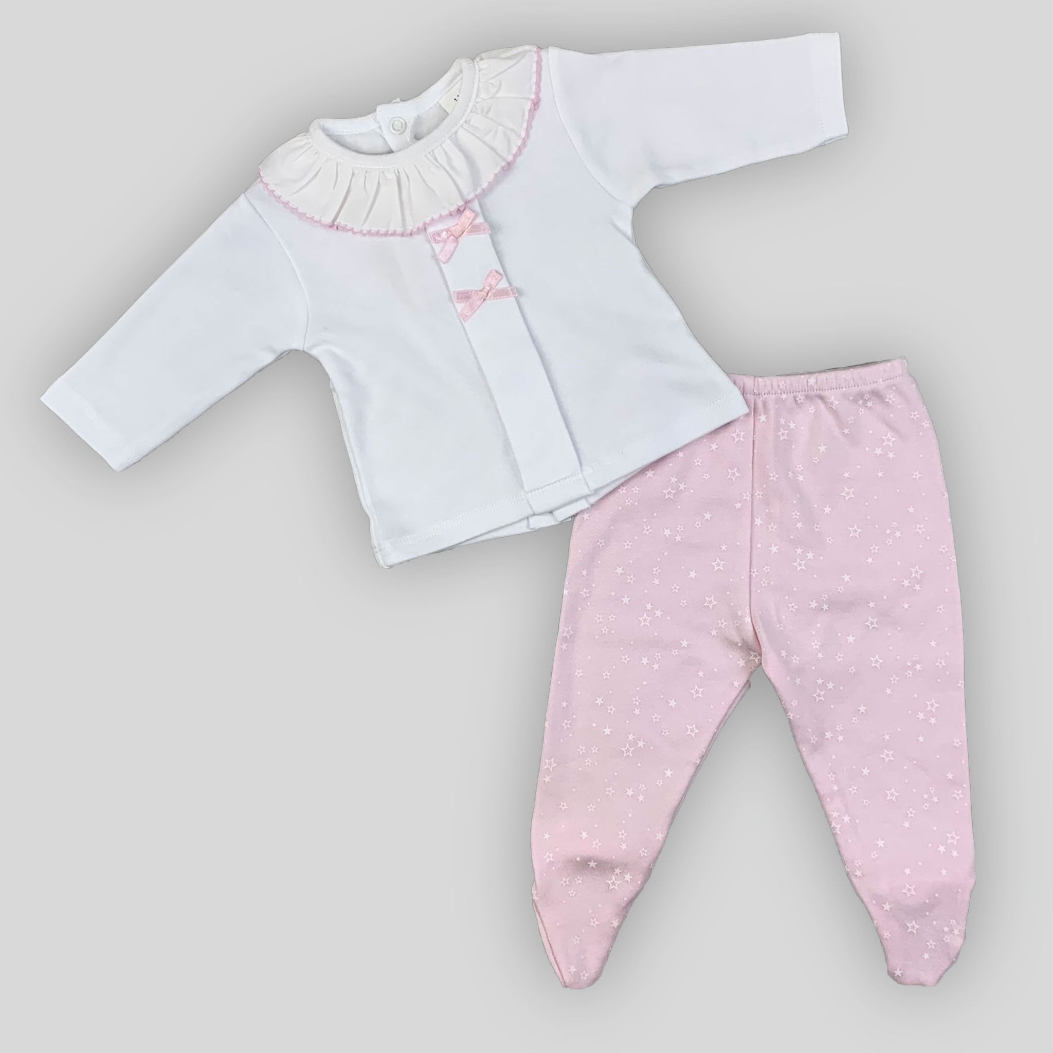 baby girls white pink cotton two piece set