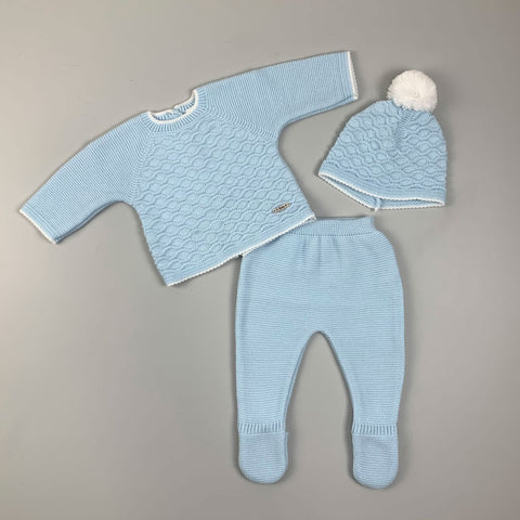 Baby Boys Three Piece Knitted Outfit -Blue