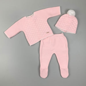 Baby Girl Three Piece Knitted Outfit - Pink