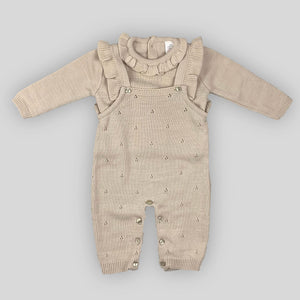 baby girl beige knitted dungaress outfit