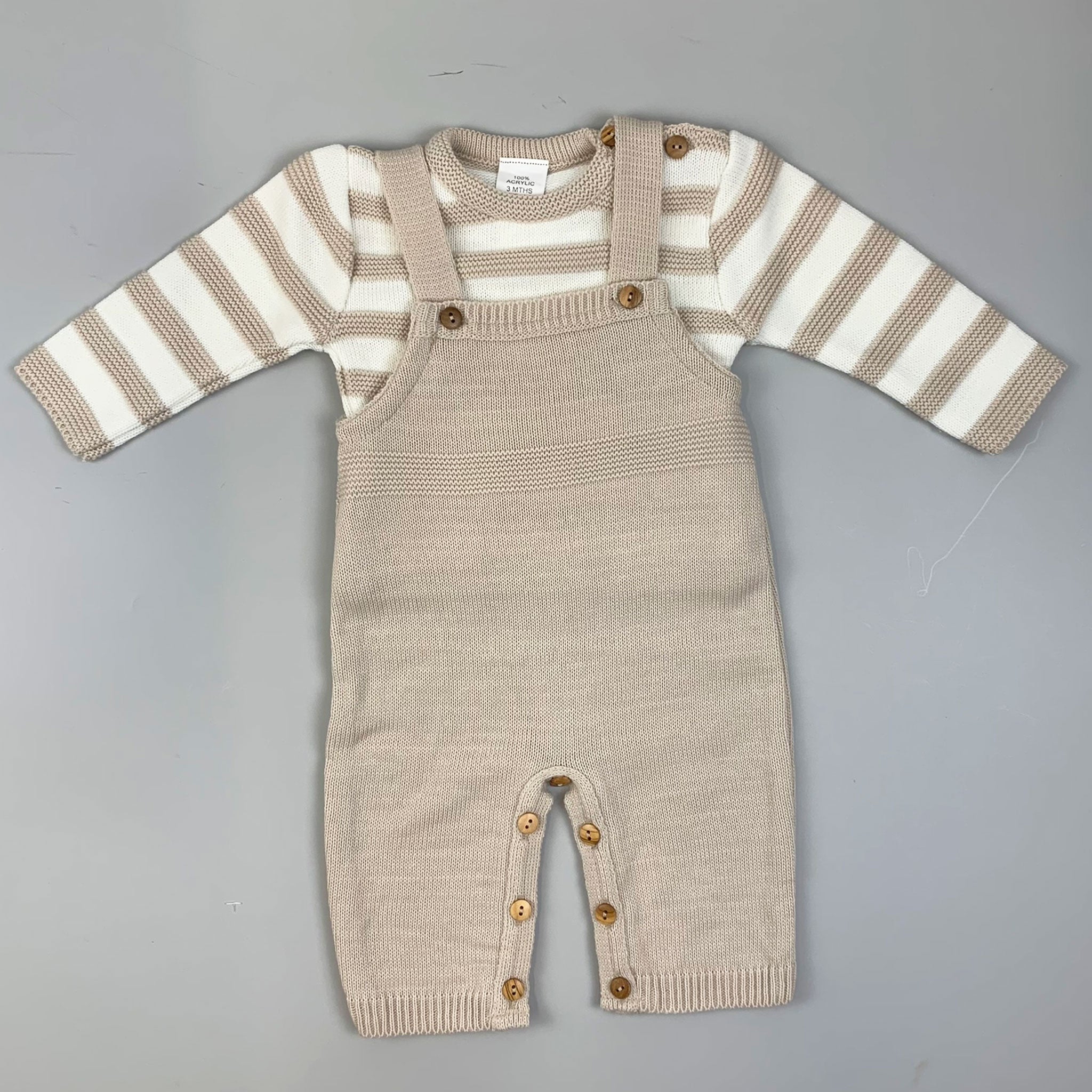 Baby Dungarees & Knitted Top - Unisex -Beige